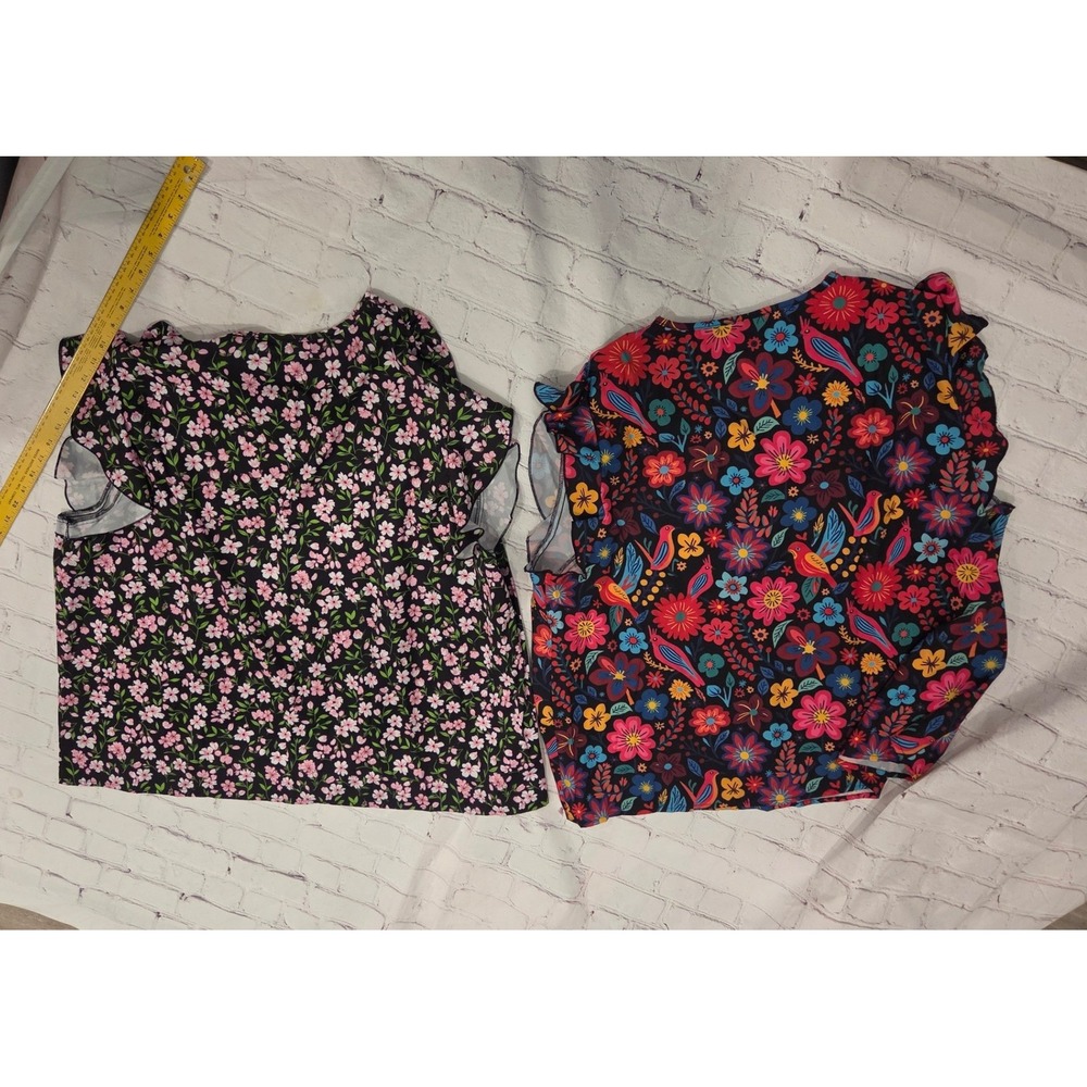 Shein Emery Rose Floral Bundle 2 Tops Plus Size 4XL Bird Print Ruffle Sleeve